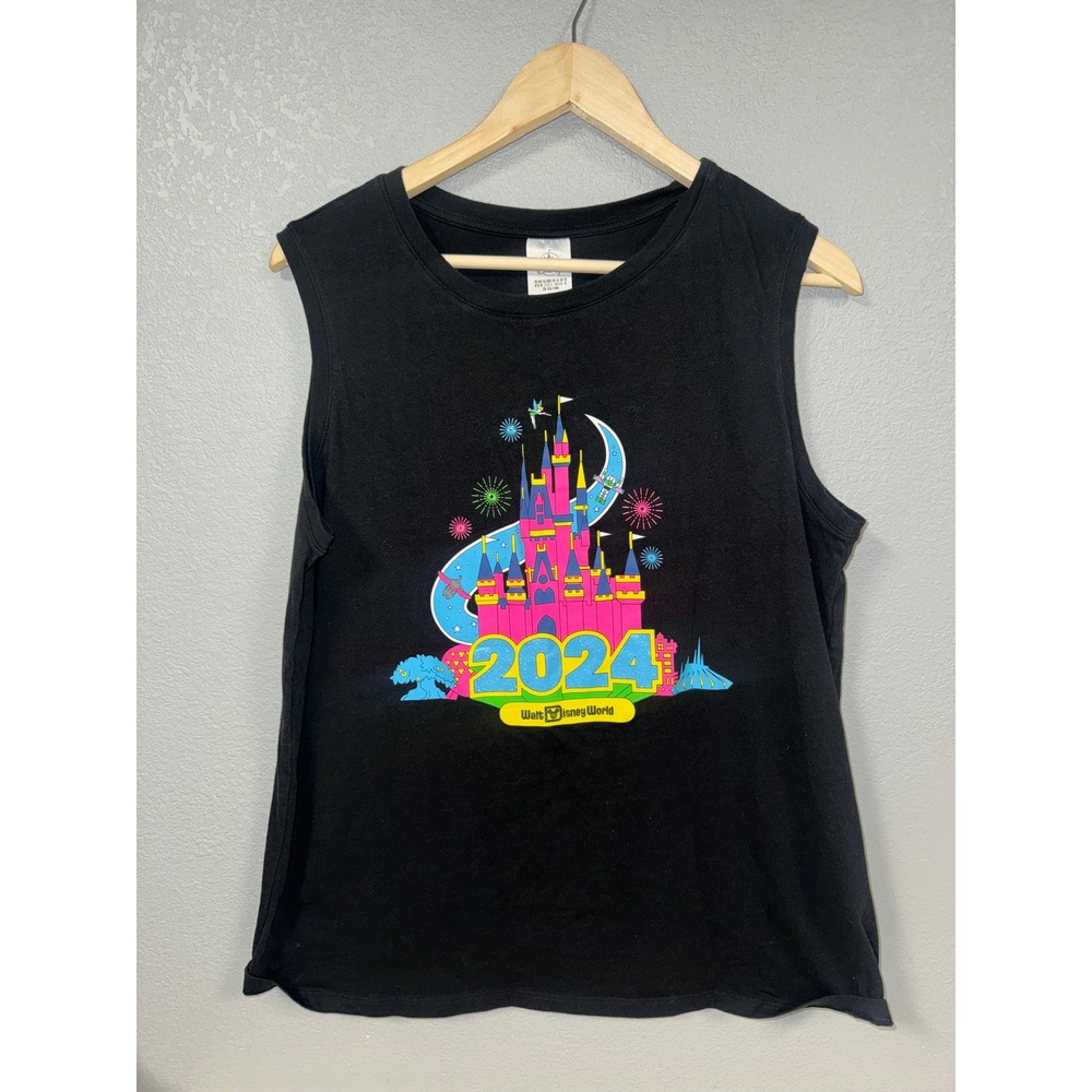 Disney Parks Walt Disney World 2024 Castle Fireworks Black Muscle Tank Top XL